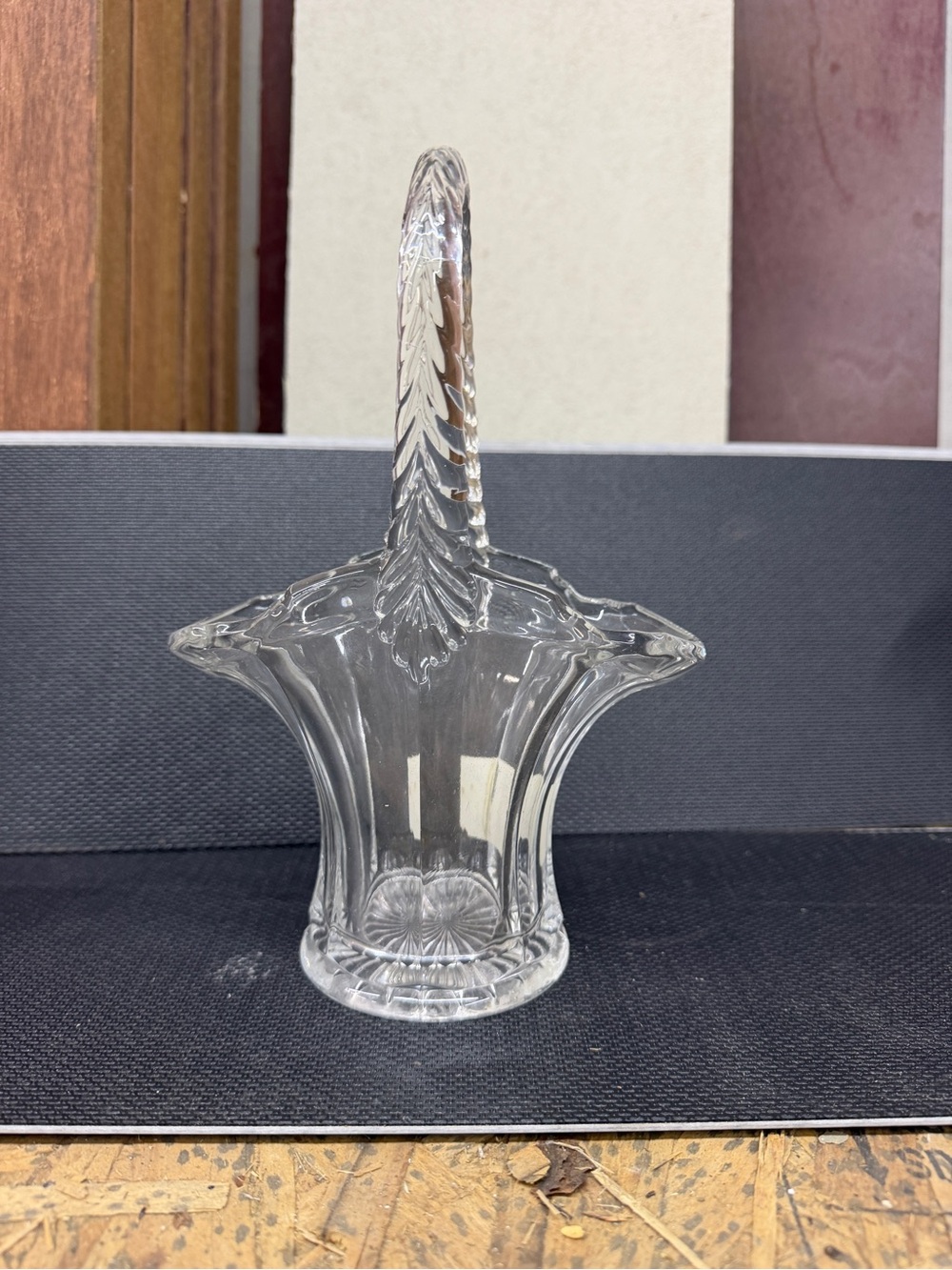 Clear Glass Handled Basket - Classic Decorative Vase